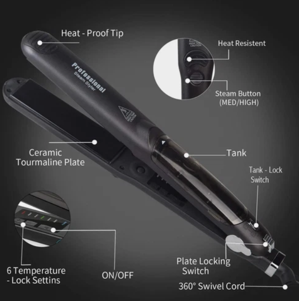 Plancha profesional a vapor turmalina