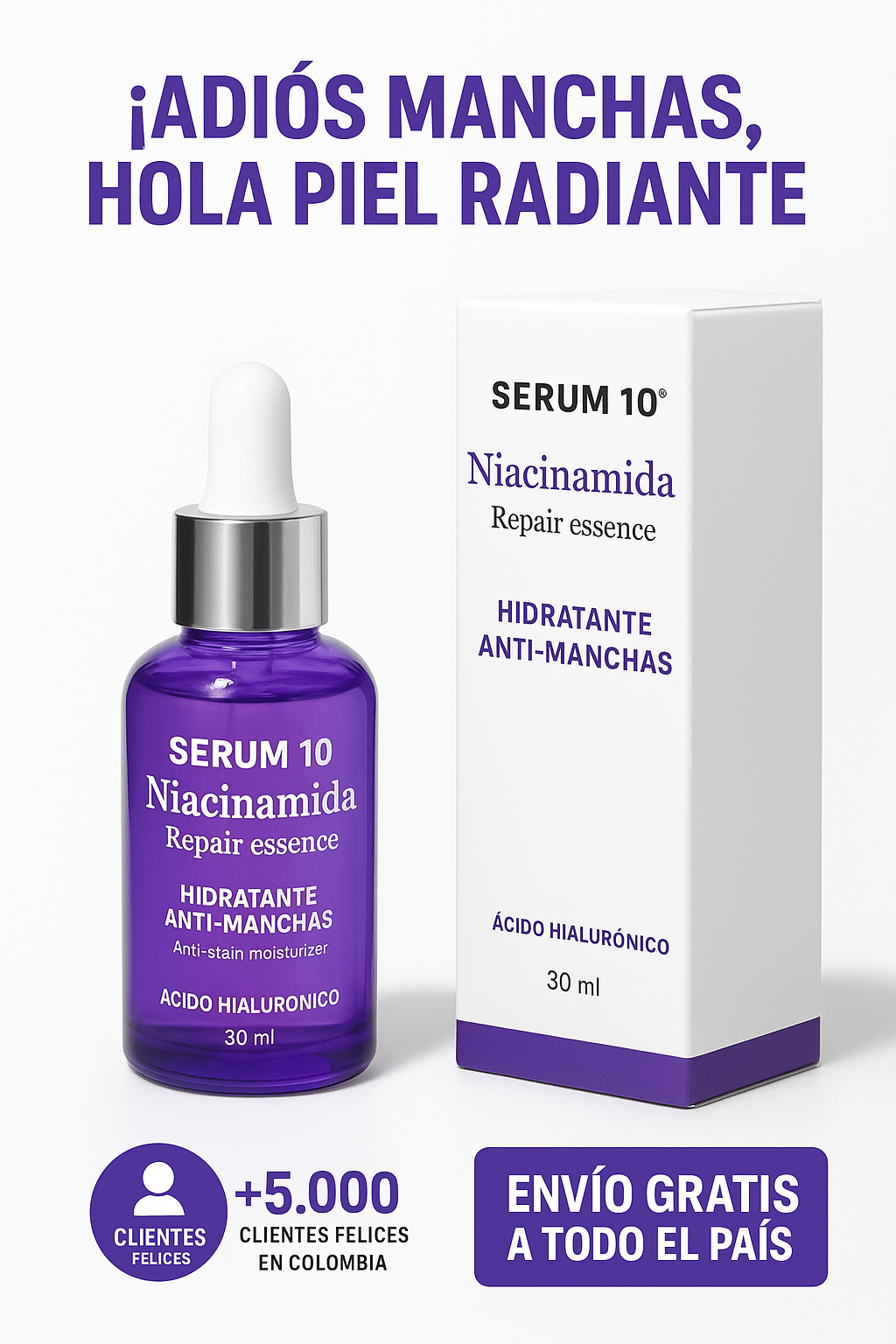 🌟 Elimina Manchas en 30 Días - Sérum Niacinamida 10% + Ácido Hialurónico