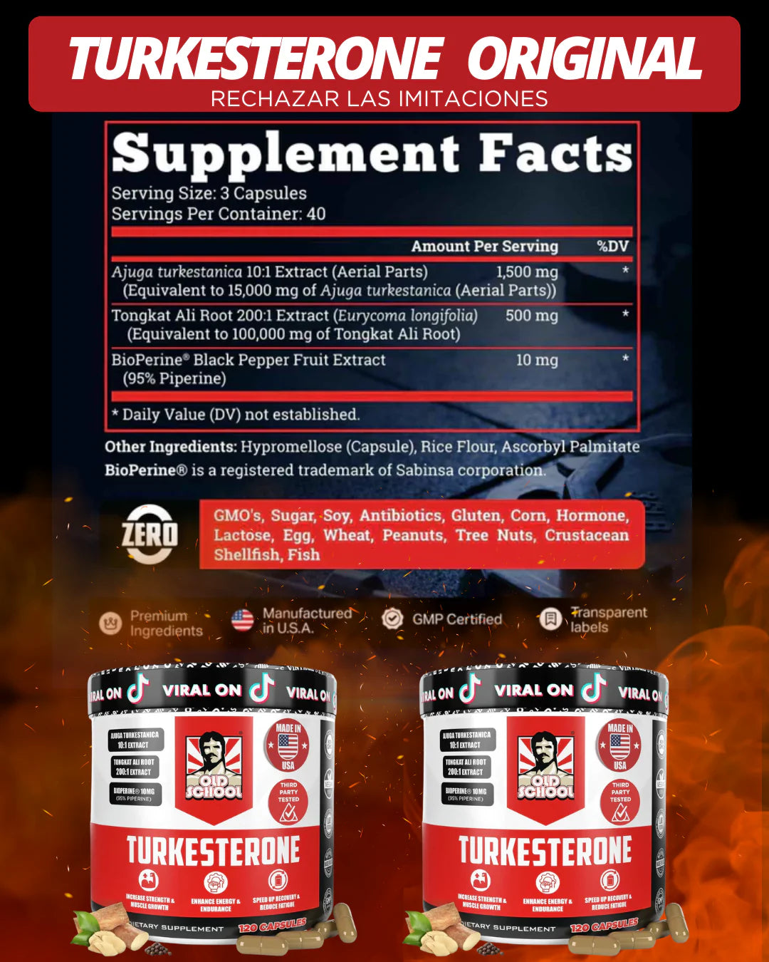 TURKESTERONE PRO OLD SCHOOL ORIGINAL - 120 CAPS - Potncia tu fuerza y crescim